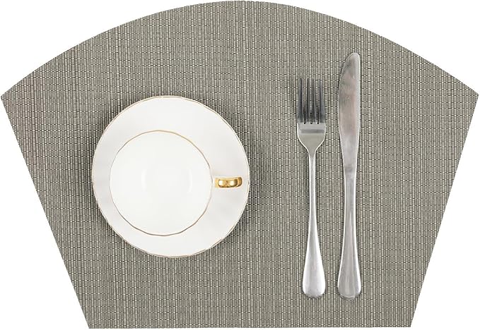 SHACOS Wedge Placemats Set of 4 for Small Round Table Woven Vinyl Non Slip Heat Resistant Table Place Mats Wipe Clean Indoor Outdoor (4, Gray)