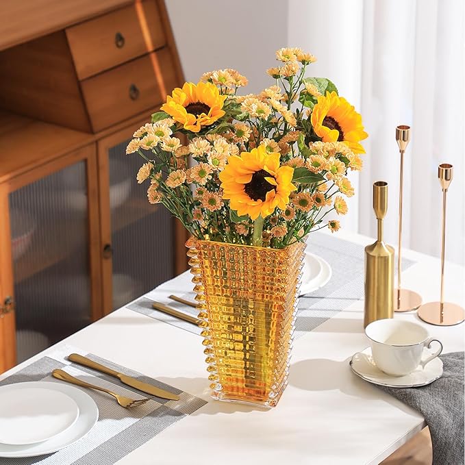 MCMCNCUIU Crystal Vase, Large Crystal Vases for Flowers, Large Flower Vase, Modern Amber Vases for Living Room, Bedroom, Kitchen, Dining Table, Mantle, Wedding, 11 Inches