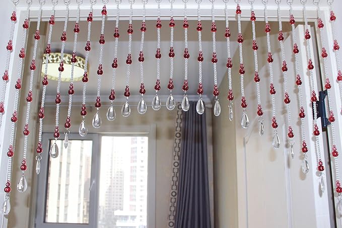 Hanging Glass Door Beads Curtains Valance Self-Adhesive for Doorways Crystals Stran Arched Windows, Clear Crystal Room Partition Curtain Door Frame Beads for Doorways Closets 12