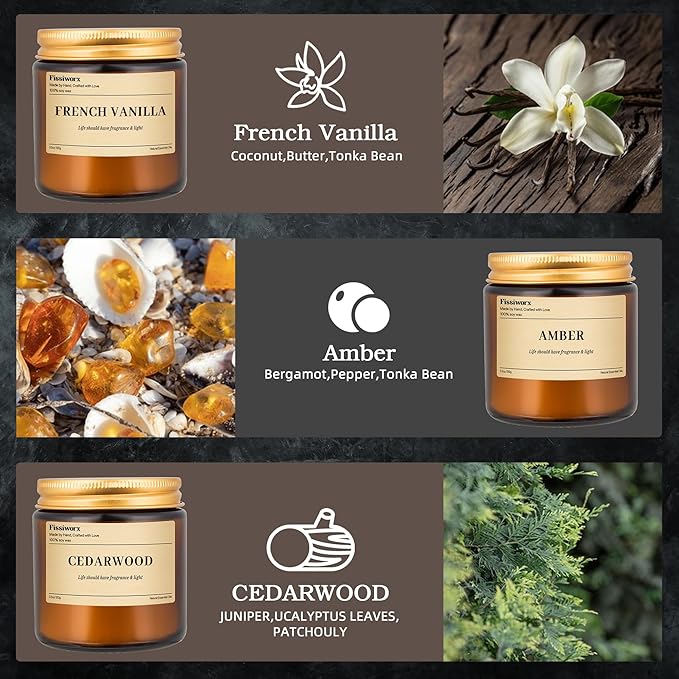 9 Pack Soy Candles for Home Scented |(Vanilla/Amber/Cedarwood) Long-Lasting 270 Hours, Natural Scented Candles Gift for Women & Men, Birthday, Mother’s Day, Christmas, Thanksgiving