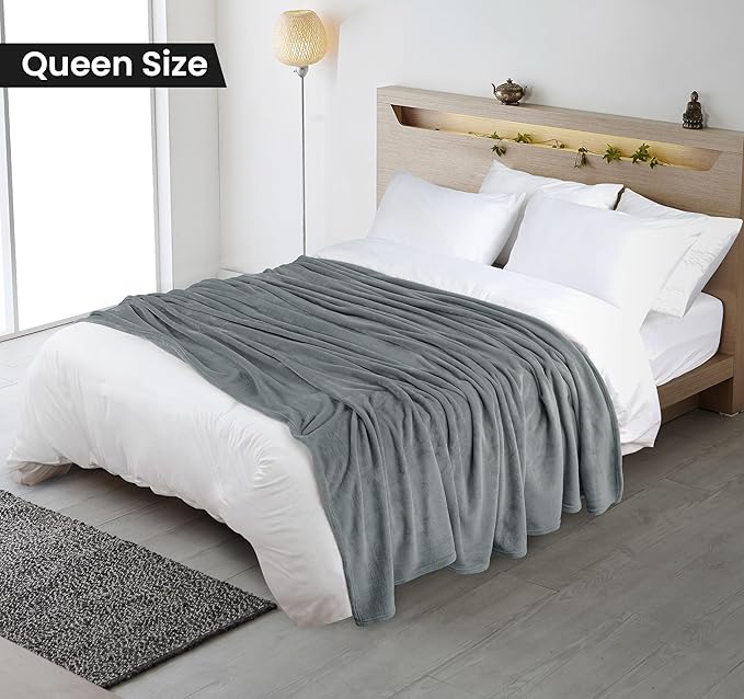 Utopia Bedding Cool Grey Fleece Blanket Queen Size Fuzzy Soft Anti-Static Microfiber Bed Blanket (90x90 Inch)
