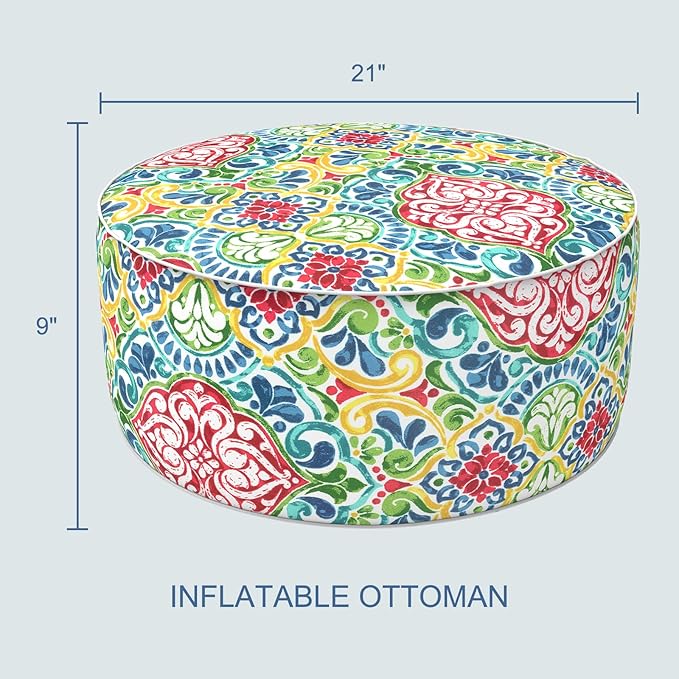 LVTXIII Inflatable Stool Ottoman Footrest with Handle, All Weather Foot Rest, Indoor or Outdoor Use for Home Patio Garden and Camping, D21 x H9, Damask Red