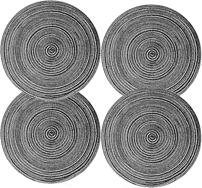 Rouned Braided Placemats Set of 4, 15 Inches Table Place Mats for Dining Table, Hot Pads for Kitchen, Trivets for Hot Dishes, Pots and Pans, Tabletop Accessories (Grey,4) 