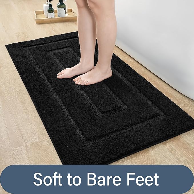 HOMORE Bathroom Rug 24x48 Inch Soft Absorbent Bathroom Runner Rug, Washable Bath Runner Rugs for Long Non Slip Bath Mat for Shower Tub,Black