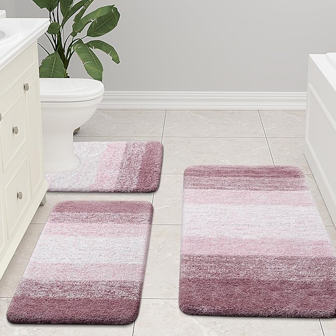 Arotive Microfiber Bathroom Rugs, Shaggy Soft and Absorbent Bath Rug, Non-Slip, Thick Plush Machine Washable Dry Bath Mats for Bathroom, Tub and Shower, 59x24, Mauve