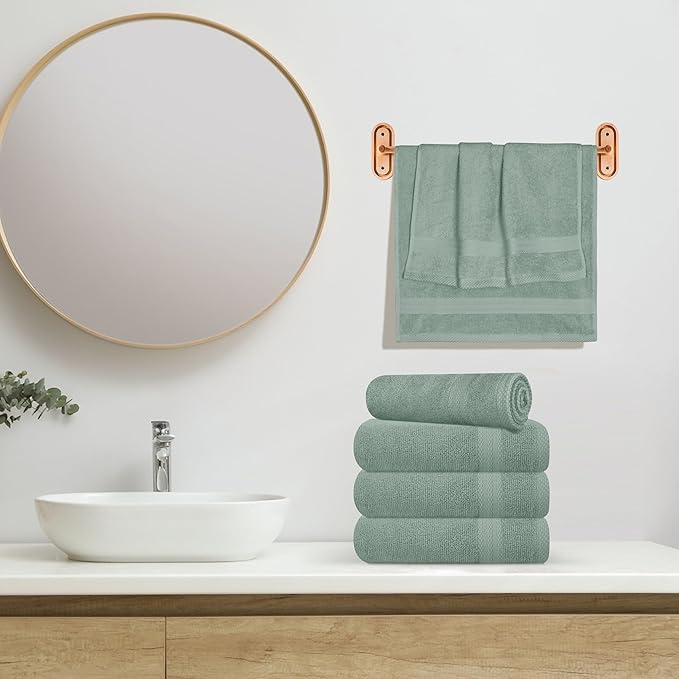 GLAMBURG Ultra Soft 6-Piece Hand Towel Set 16x28-100% Ringspun Cotton - Durable & Highly Absorbent Hand Towels - Ideal for use in Bathroom, Kitchen, Gym, Spa & General Cleaning - Jade