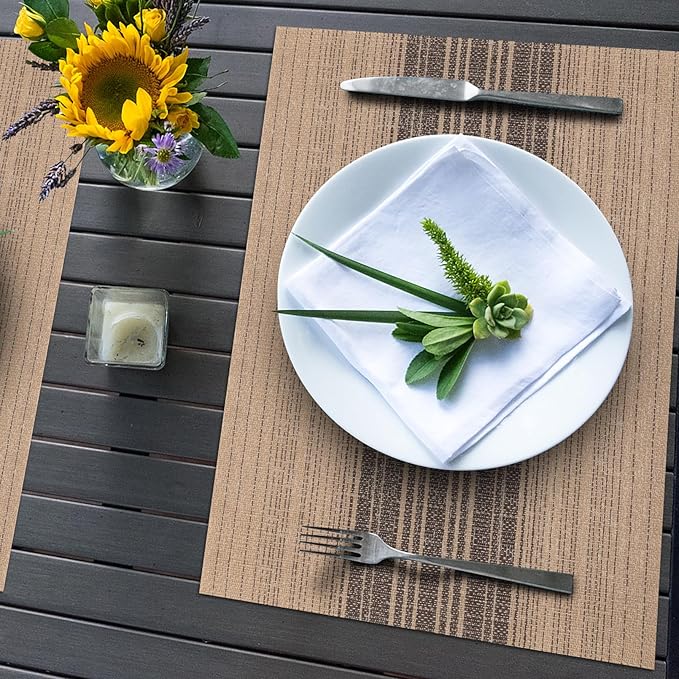 Winknowl Placemats, Set of 8 Heat Resistant Stain Resistant Woven Vinyl Insulation Place mats, Durable Washable Elegant Table Mats for Dining (Brown)