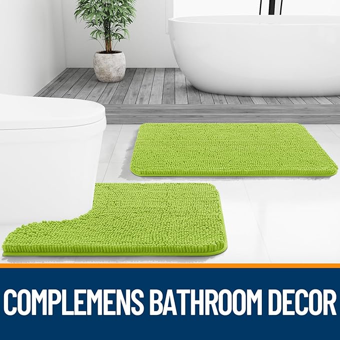 OLANLY Bathroom Rugs 44x24, Extra Soft Absorbent Chenille Bath Rugs, Rubber Backing Quick Dry, Machine Washable Bath Mats for Bathroom Floor, Tub and Shower, Home Decor Accessories, Bright Green