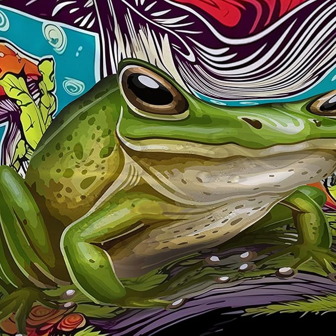 AILONEN Frog Mushroom Shower Curtain,Green Frog Waterproof Fabric Bath Curtain for Kids Girls Boys,Cartoon Animal Wildlife Red Mushroom Shower Curtain Set for Bathroom with Hooks,72" W*78" H