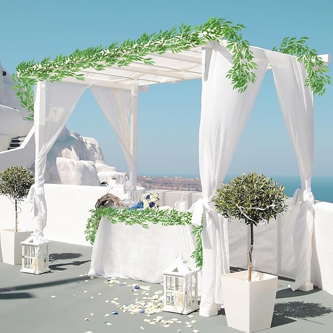 RECUTMS Artificial Willow Leaves Garland 2 Pcs Fake Hanging Vines Plants Artificial Silk Ivy Greenery 6.5 Ft Faux Evergreen Wreaths for Wedding Indoor Outdoor Garden Party Table Decor (Light Green)