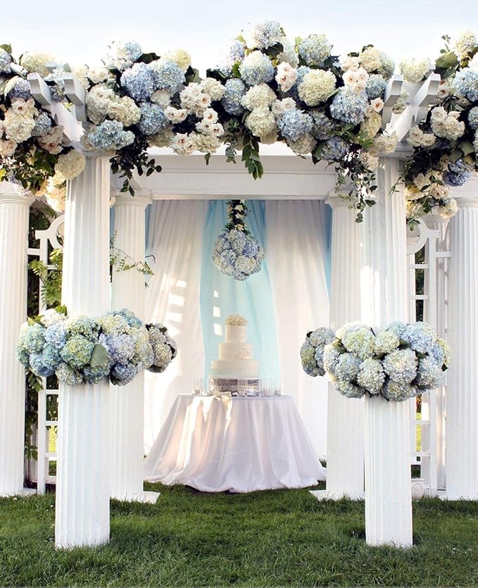 Flojery Silk Hydrangea Heads Artificial Flowers Heads with Stems for Home Wedding Decor,Pack of 10 (Lake Blue)