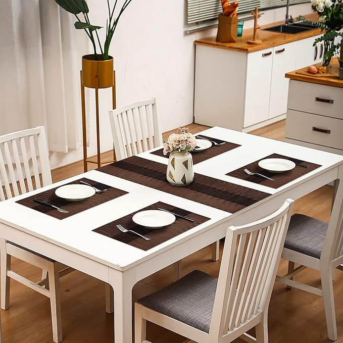 HeloHo Brown Black Placemats Set of 6 Washable Placemats Vinyl Woven Table Mats Wipeable Placemat for Kitchen Dining Table Decoration Indoor Outdoor