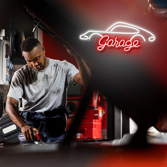 Kavaas Garage Neon Sign, LED Garage Sign for Car Room Decor | Neon Car Sign for Garage Decor, Auto Repair Workshop, Man Cave - Best Gifts for Dad, Car Enthusiast (GRG2)
