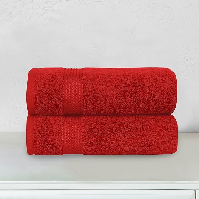 Elegant Comfort Premium Turkish Cotton 2 Pack Bath Towel Set - 27 x 54 inch, Luxurious Hotel Spa Quality 100% Turkish Cotton 2PC Bath Towel Set - Highly Absorbent - Soft Bathroom Towels, Red