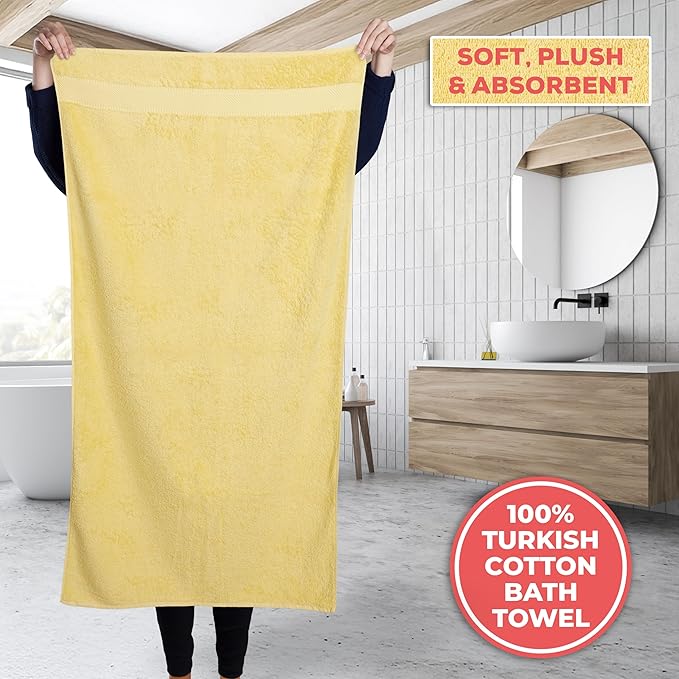 TEXTILOM 6 Pcs Bath Towel Set – Hotel and Spa Quality & Soft & Absorbent & Quick Dry Bath Towels for Bathroom –100% Turkish Cotton Bathroom Towels Set (2 Bath Towels,2 Hand Towels,2 Washcloths)-Yellow