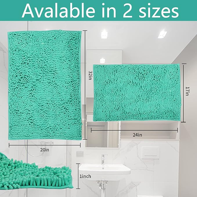 ZiYiJuan Bathroom Rugs, Super Absorbent Luxury Shaggy Chenille Bath Mats, Fruit Green 17x24_20x32