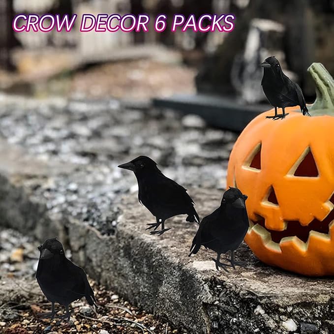 Dazzle Bright Halloween Black Feathered Crows Decor, Holiday Decoration for Indoor Outdoor Home Yard Garden Party Carnival Supplie (12 Pack)