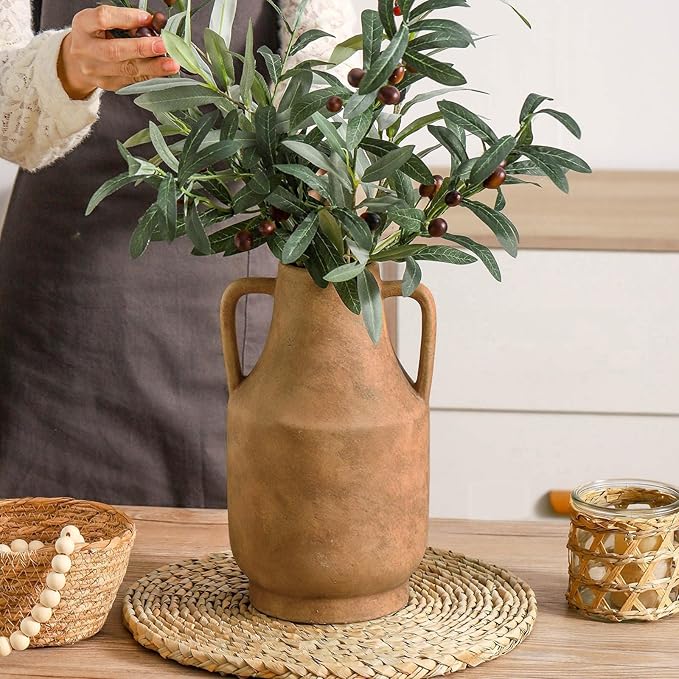Mitt&Ditt Ceramic Flower Vase with Handles, 11 inch Tall vases for Centerpieces, Large Decorative Terracotta Vases, Farmhouse Rustic Vase for Home Decor, Living Room, Table