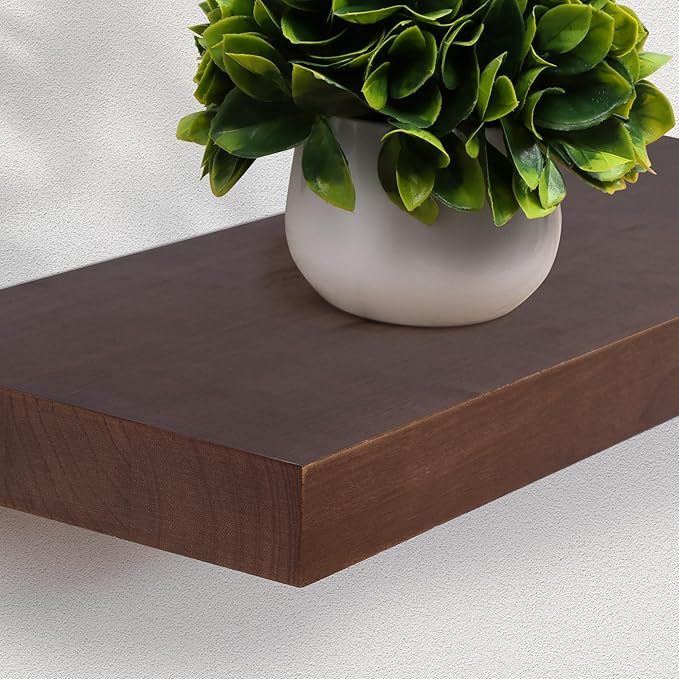 Axeman Floating Shelves, 8 Inch Deep Modern Solid Wood Wall Shelves for Storage, Wall Mounted Display Shelving with Invisible Heavy-Duty Metal Bracket, 48" W x 8" D x 1.6" H, Walnut
