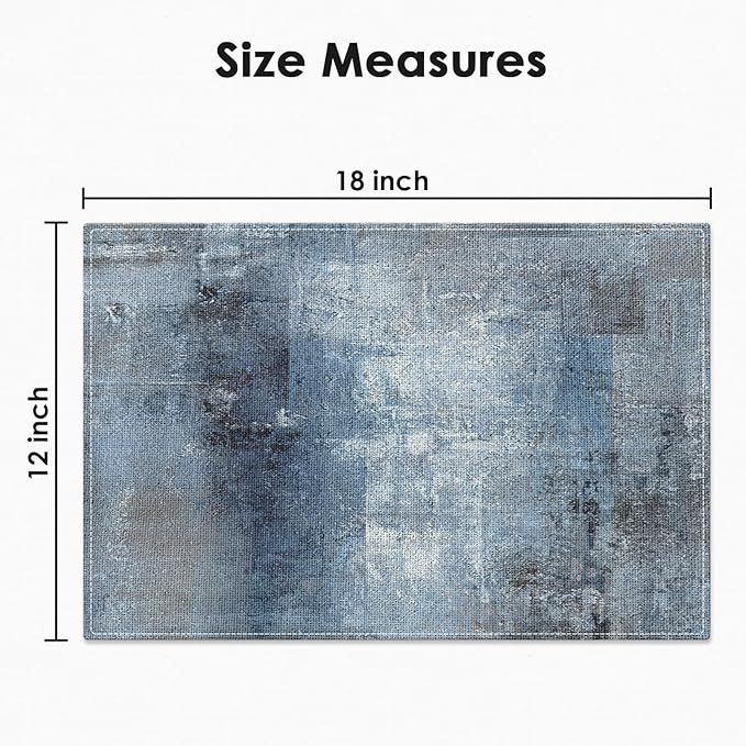 Emvency Farmhouse Placemats Set of 4, 12x18 Inch Modern Abstract Art Painting Denim Blue Table Mats for Outdoor Home Party Kitchen Dining Decoration