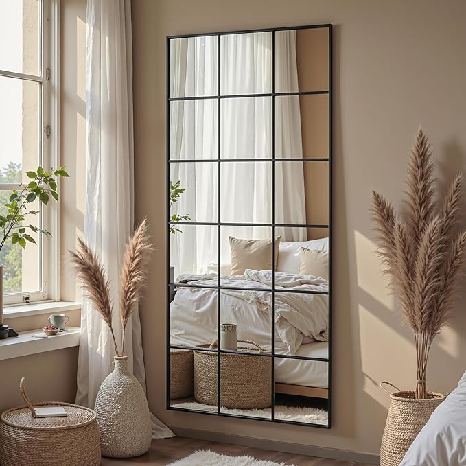 Suidia Wall Mirror, 32" x 72" Window Decorative Mirrors, Metal Framed Wall Decor Wall-Mounted Mirrors for Bedroom, Living Room, Entryway, Black