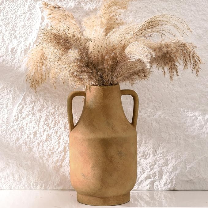 Mitt&Ditt Ceramic Flower Vase with Handles, 11 inch Tall vases for Centerpieces, Large Decorative Terracotta Vases, Farmhouse Rustic Vase for Home Decor, Living Room, Table