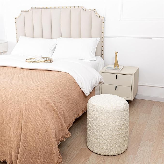 Modern Round Ottoman Multifunctional Floor Pouf Ottoman Foot Rest Footrest Stool Pouf Foot Stool for Living Room Bedroom Ivory