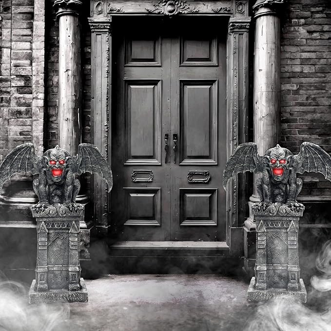 Haunted Hill Farm Motion-Activated 3.2-Ft. Tall Gargoyle, Battery Operated Scare Prop with Spooky Sound Effects and Lights for Indoor or Covered Outdoor Creepy Halloween Decoration