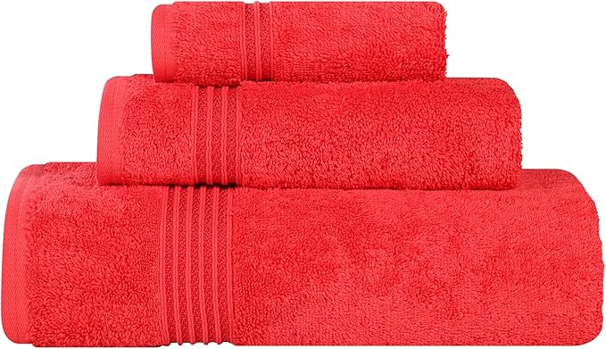 Superior Egyptian Cotton 3-Piece Towel Set, Assorted Towels for Home Bathroom, Master, Guest Bath, Decor Essentials, Includes 1 Bath, 1 Hand, 1 Face Towel/Washcloth, Quick Dry, Absorbent, Red