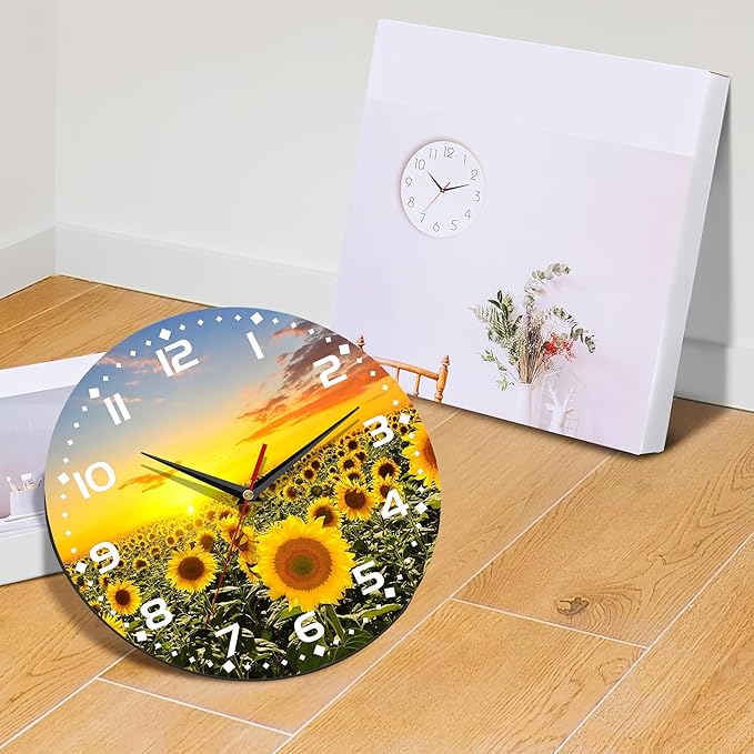 Clock for Living Room, Sunflowers Fields Under The Sunshine Wall Clock, Contemporary Home Decor Easy to Read Wall Clock for Living Room, Bedroom, Bathroom and Kitchen, 10 Inch