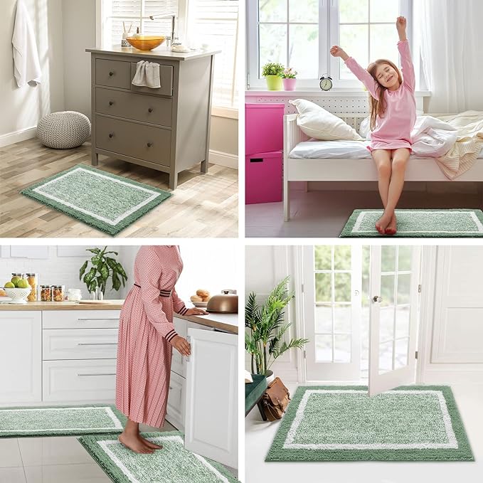CozeCube Bath mats for Bathroom Non Slip, Plush Shaggy Bath Rugs for Bathroom Washable, Extra Soft and Absorbent Microfiber Bath Rugs, Bath mat Runner, Sage Green, 59" x 24"