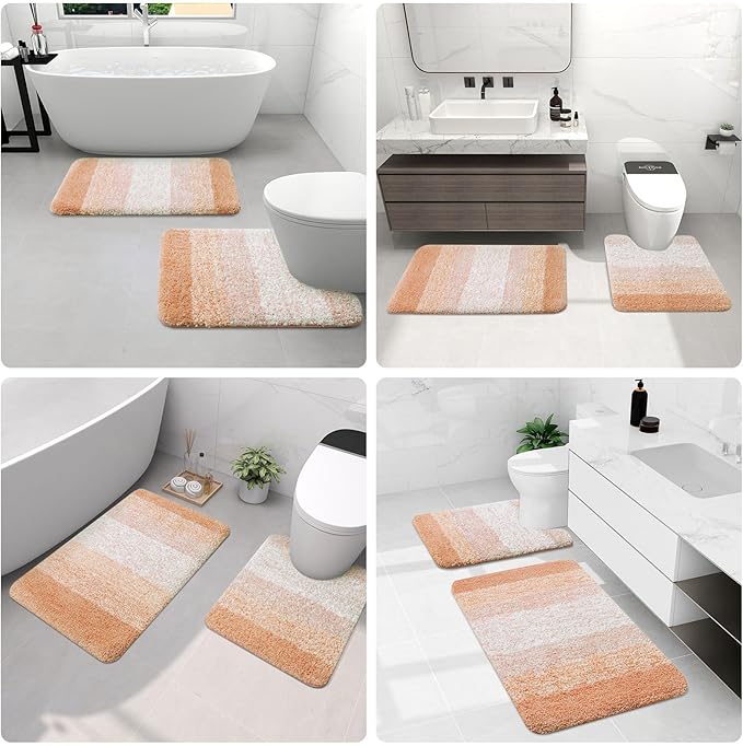 Arotive Microfiber Bathroom Rugs, Shaggy Soft and Absorbent Bath Rug, Non-Slip, Thick Plush Machine Washable Dry Bath Mats for Bathroom, Tub and Shower, 59x24, Peach