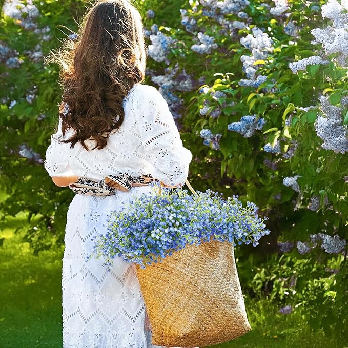 N&T NIETING Babys Breath Artificial Flowers Bulk, 30Pcs Fake Gypsophila Plants Artificial Baby Breath Flowers for Wedding Bouquets Party Home Garden Decoration, Blue
