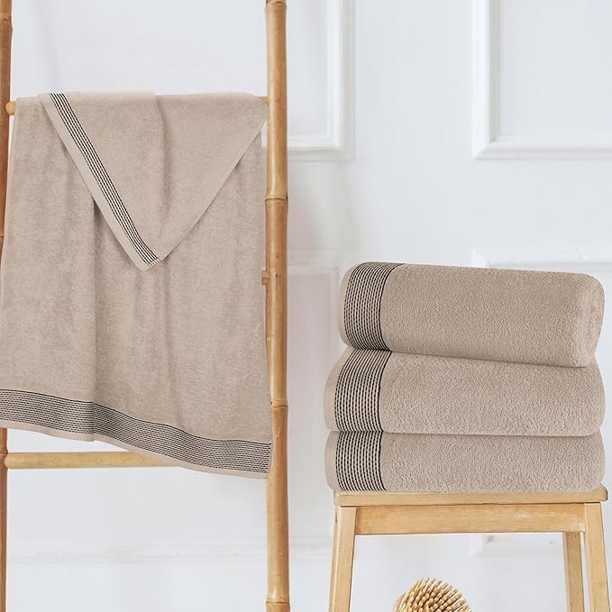 Belizzi Home Ultra Soft 4 Pack Oversized Bath Towel Set 27x54 inches, 100% Cotton Bath Towels, Highly Absorbant Compact Quickdry & Lightweight Towel, Ideal for Gym Travel Camp Pool - Tan
