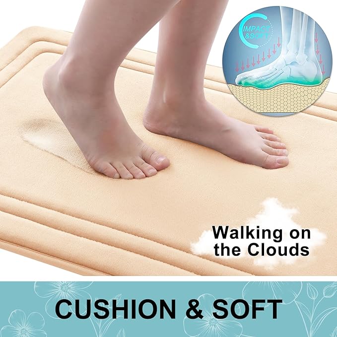 Grandaily Memory Foam Bath Mat Rug 36x24, Ultra Soft, Non-Slip and Absorbent Bathroom Rugs, Machine Wash Dry, Comfortable Bath Carpet for Bathroom Floor, Tub and Shower, Beige