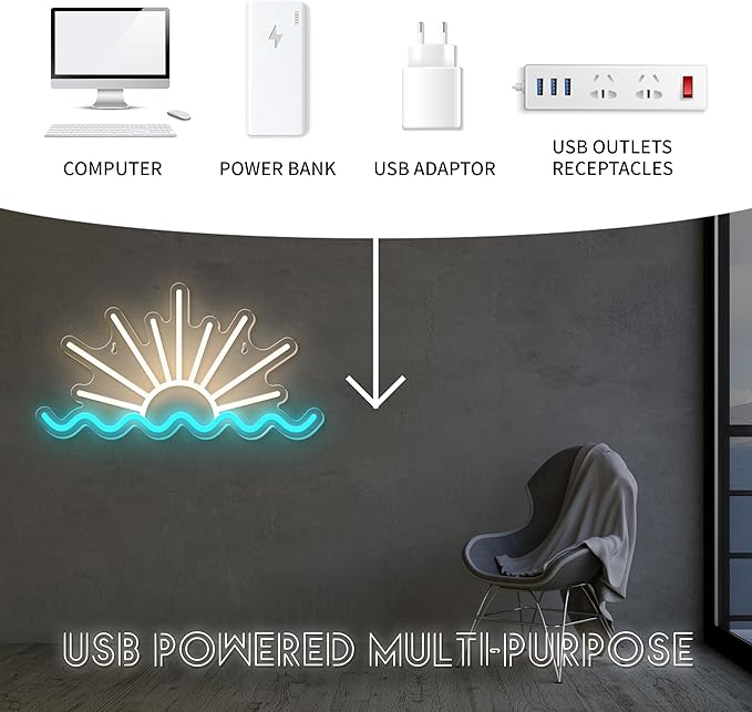 Sunrise Sunset Neon Sign Dimmable Beach Sun Wave Neon Sign for Bedroom Man Cave Living Room Party Bar Decor USB Powered LED Light