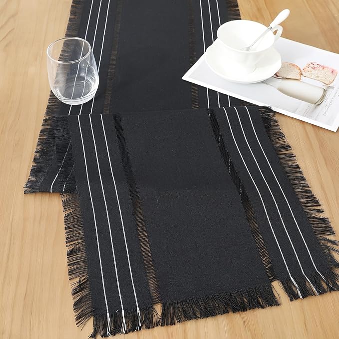 Chassic Farmhouse Style Table Runners, Rustic Boho 60 inches Long Table Runner for Dining Room,Holiday, Party and Wedding Tabletops Decor, 14 x 60 inch - Black