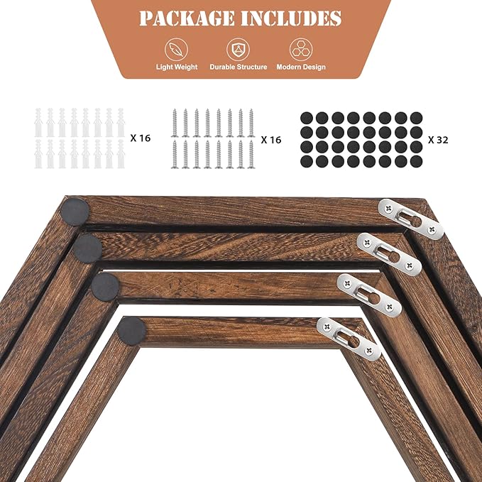 Hexagon Floating Shelves Set of 8 Wood Hexagonal Shelves Brown Wall Decor and Storage Racks for Living Room Floating Honeycomb Plants Shelf Farmhouse Wall Hexagon Hanging Shelf for Bedroom Home