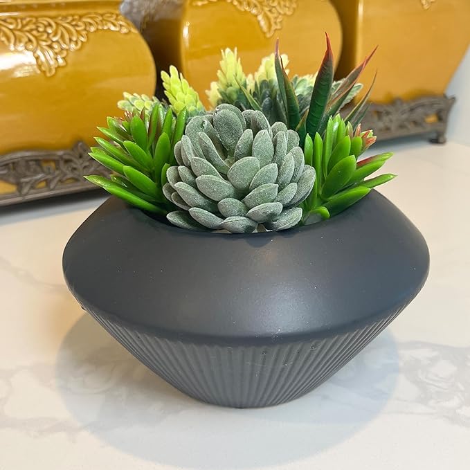 Admired By Nature 7.5" Ceramic Flower Planter, Ceramic Pot Planter, Plant Pots Indoor Ceramic, Ceramic Pot, Planter for Indoor Succulent Home Décor, Black