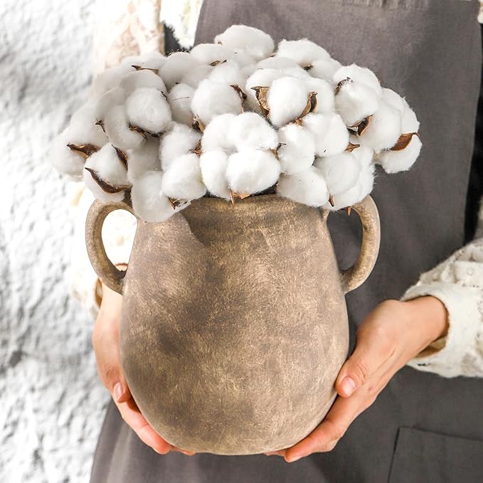 Ceramic Flower Vase Home Decor - 7.1 Inch Retro Table Flowers Vases Living Room Bedroom Plant Decorations Modern Farmhouse Vintage for Kitchen Shelf Office Coffee Dining Desk House Women
