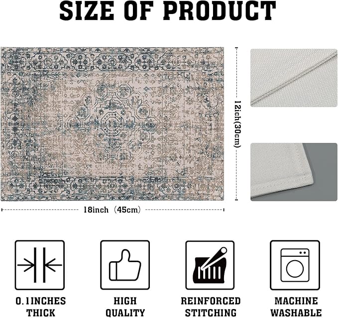Grey Brown Ethnic Boho Placemats Set of 4 Bohemian Carpet Vintage Gray Linen Washable Kitchen Dining Table Mats Stain Heat-Resistant Desktop Decor Place Mats for Home Party Indoor 12x18 in