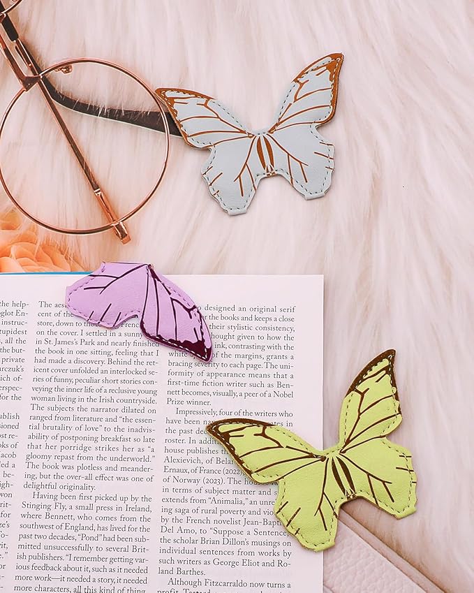 Leather Magnetic Bookmark, 3Pcs Butterfly Bookmarks, Magnet Bookmark Clips Gift for Women, Kids, Reading Lovers, Teacher Gift for School Office Home Supplies (Purple+Green+Blue)
