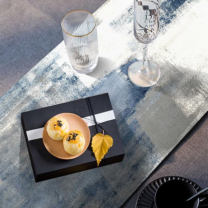 Mcalk Dusty Blue Table Runner and Placemats Set of 6 Pieces, Pink Flower Placemats Modern Art,Abstract Art Cloth Place Mats Indoor for Kitchen,Washable Placemats Linen Material for Dining Table