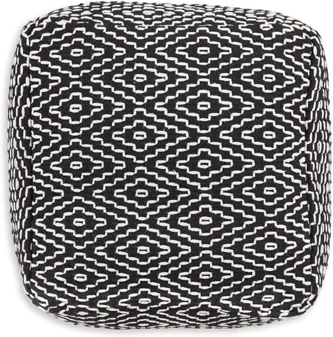 Signature Design by Ashley Jasett Casual Handwoven Geometric Pouf, Black & White