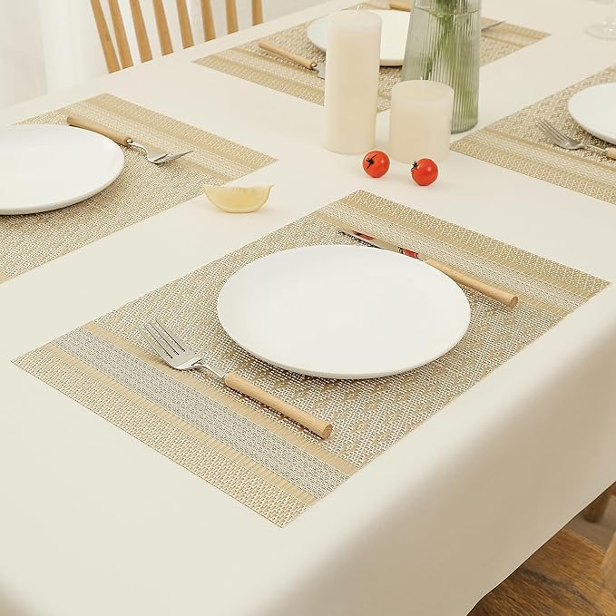 Leetaltree Stardust Yellow Placemats Set of 4 - Heat Resistant Non-Slip Place mats for Dining Table, Washable Durable PVC Vinyl Woven Table Mats(Stardust Yellow, 4)