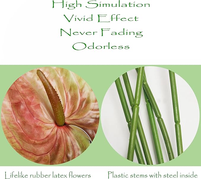 10pcs Artificial Anthurium,28 Inch Faux Tropical Plants Tailflowers,Realistic Flamingo Flower for Home Decor Centerpiece Wedding Bouquet Bonsai,Autumn Color