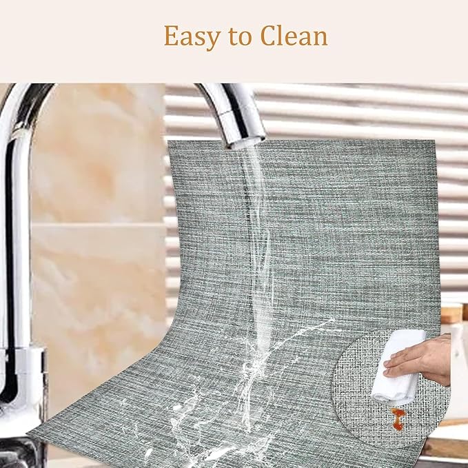 DACHUI Placemats Set of 4, Linen Look Woven Place Mats, Water Resistant, Heat Resistant, Washable, Durable Table Mats (Light Grey)