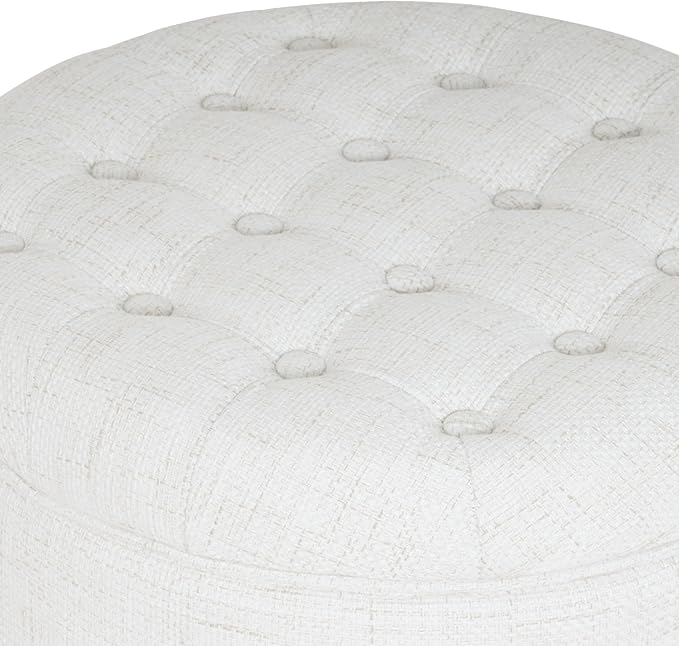 HomePop Home Decor | Upholstered Round Tufted Foot Rest Ottoman | Ottoman with Storage for Living Room & Bedroom | Decorative Home Furniture, Cream Textured Solid