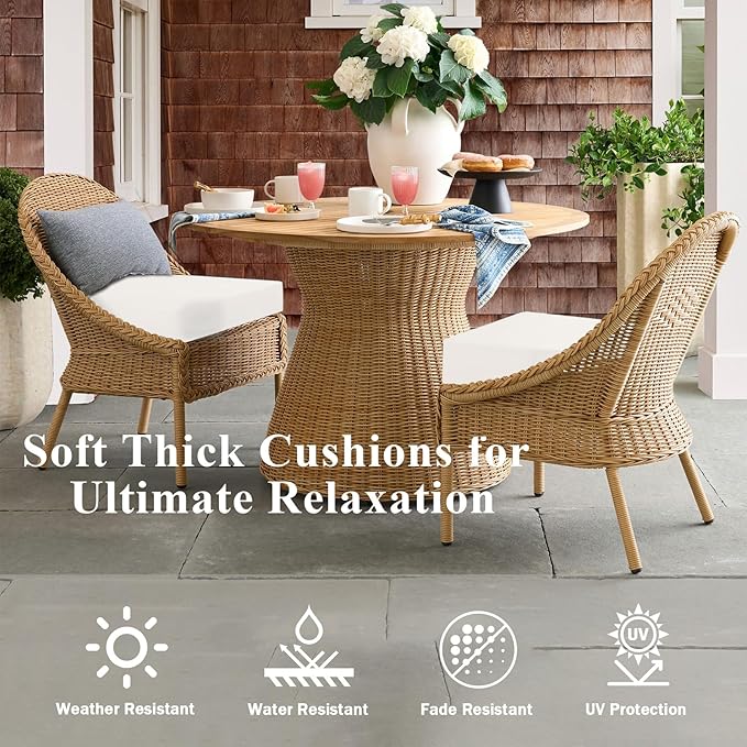 Outdoor Chair Cushions Set of 2, Waterproof Memory Foam Patio Seat Cushions with Ties for Garden Sofa & Dining Furniture, 3-Year Color Fastness, 16x17x2 Inch, Beige