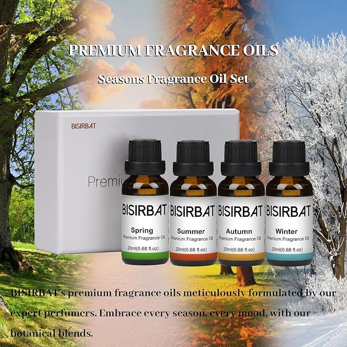 Fragrance Oil Set Seasonal - Blend Essential Oils for Diffusers for Home, for Candle Making, Soap Making, 20mlx4 Premium Essential Oil Set - Aromatherapy Oils - Spring, Summer, Fall, Winter